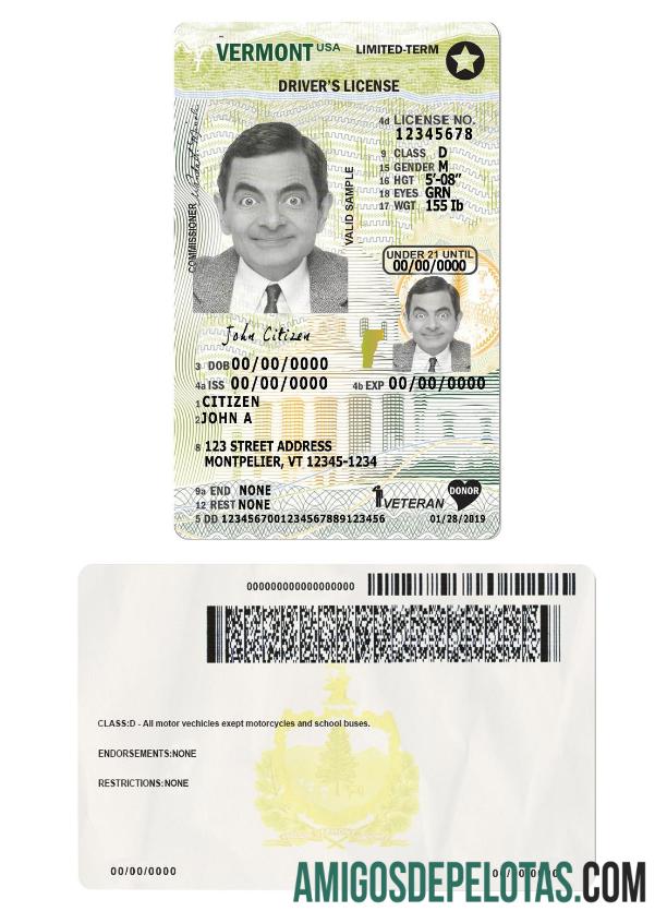 Carteira de habilitação nos EUA em Vermont para menores de 21 anos exemplo real